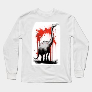 Brontosaurus Ink Painting Black and White and Red Long Sleeve T-Shirt